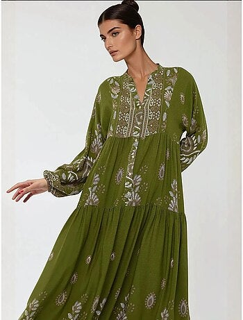 Robe longue imprimée à manches longues en viscose