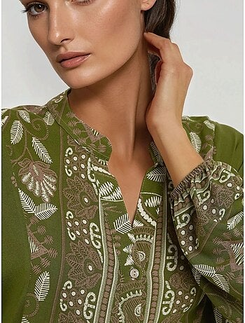 Robe longue imprimée à manches longues en viscose