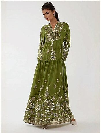 Robe longue imprimée à manches longues en viscose