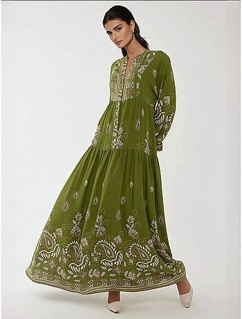Robe longue imprimée à manches longues en viscose