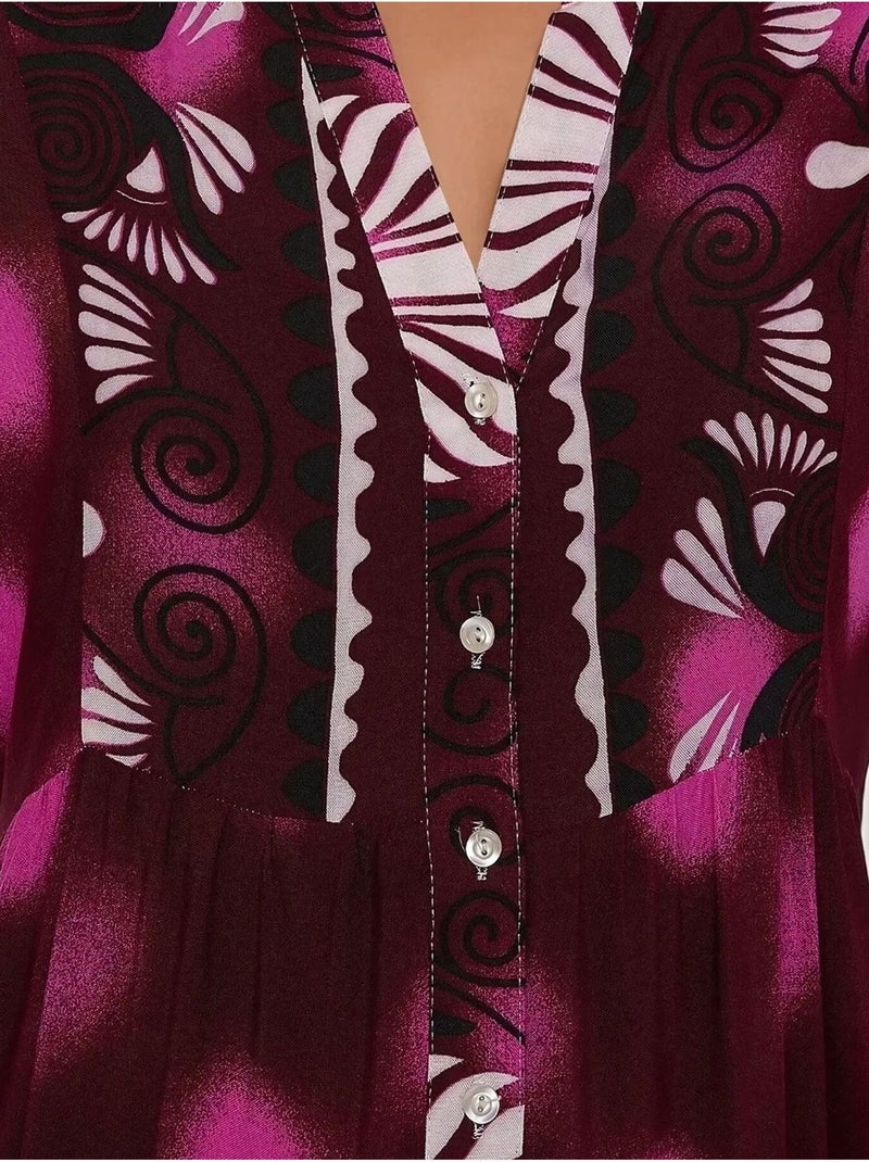 Robe longue imprimée à manches longues en viscose Magenta - Kiabi