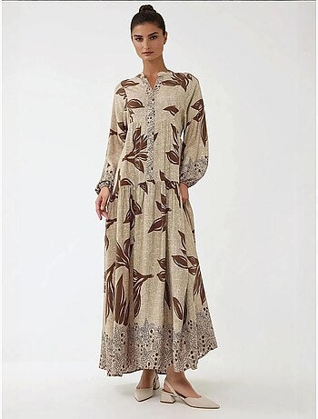 Robe longue imprimée à manches longues en viscose