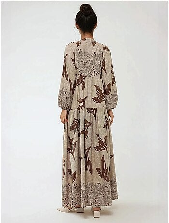 Robe longue imprimée à manches longues en viscose