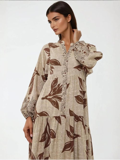 Robe longue imprimée à manches longues en viscose - Kiabi