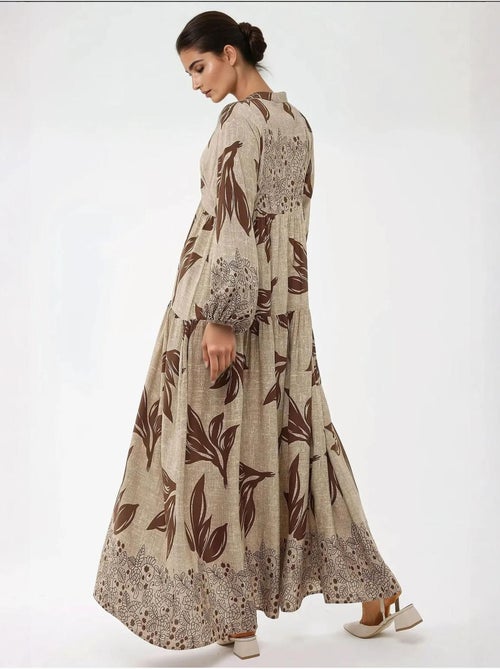 Robe longue imprimée à manches longues en viscose - Kiabi