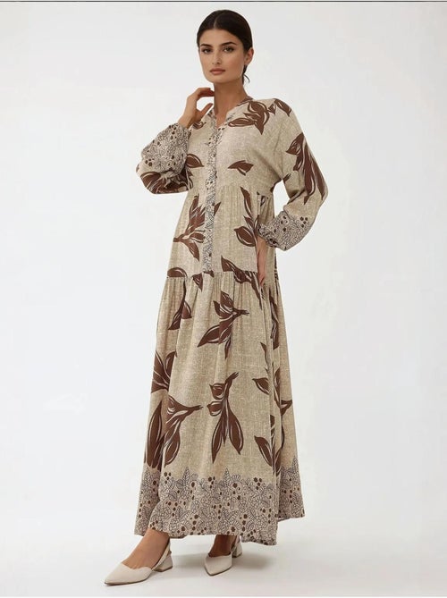 Robe longue imprimée à manches longues en viscose - Kiabi