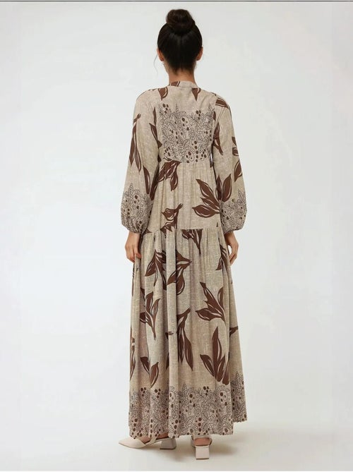 Robe longue imprimée à manches longues en viscose - Kiabi