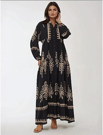 Robe longue imprimée à manches longues en viscose