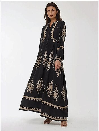 Robe longue imprimée à manches longues en viscose