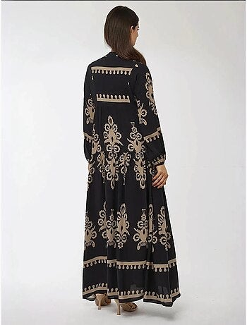 Robe longue imprimée à manches longues en viscose