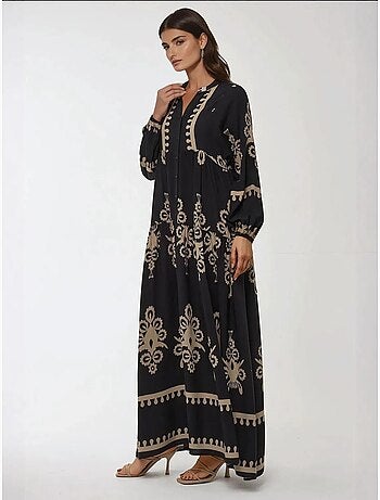 Robe longue imprimée à manches longues en viscose