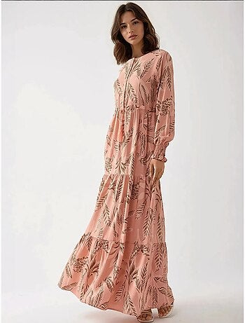 Robe longue imprimée à manches longues en viscose