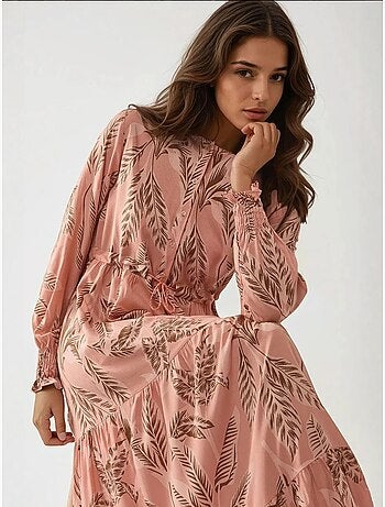 Robe longue imprimée à manches longues en viscose