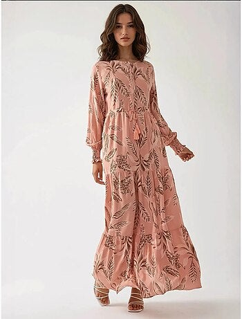 Robe longue imprimée à manches longues en viscose