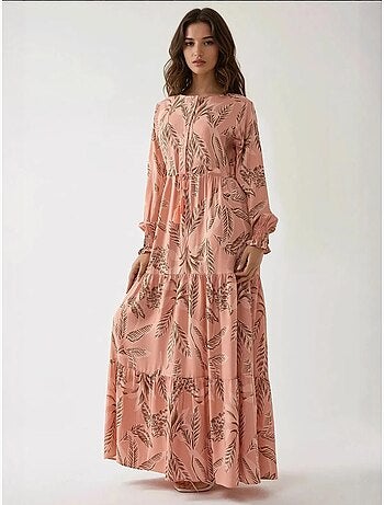 Robe longue imprimée à manches longues en viscose