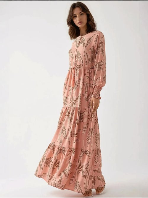 Robe longue imprimée à manches longues en viscose - Kiabi