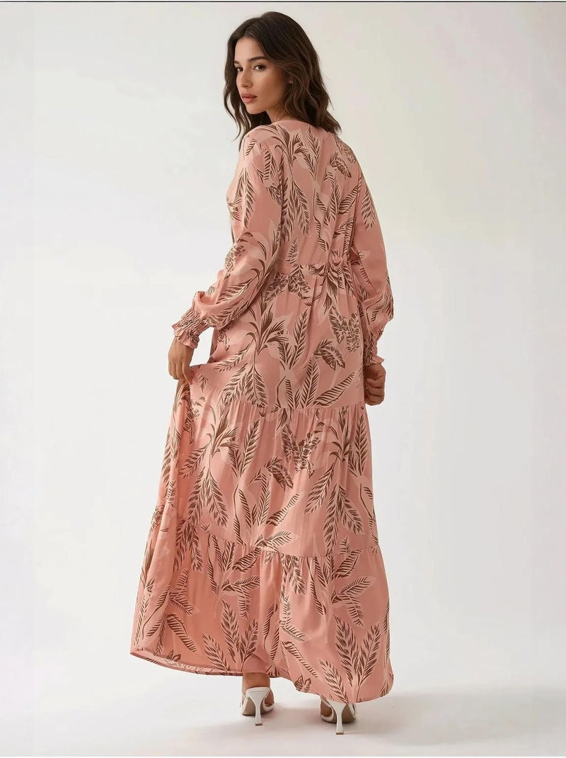 Robe longue imprimée à manches longues en viscose Rose dragée - Kiabi