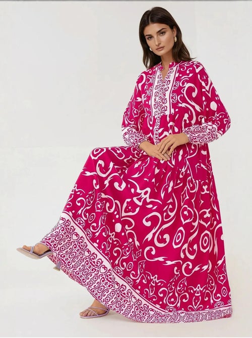 Robe longue imprimée à manches longues en viscose - Kiabi Robe longue imprimée à manches longues en viscose - Kiabi