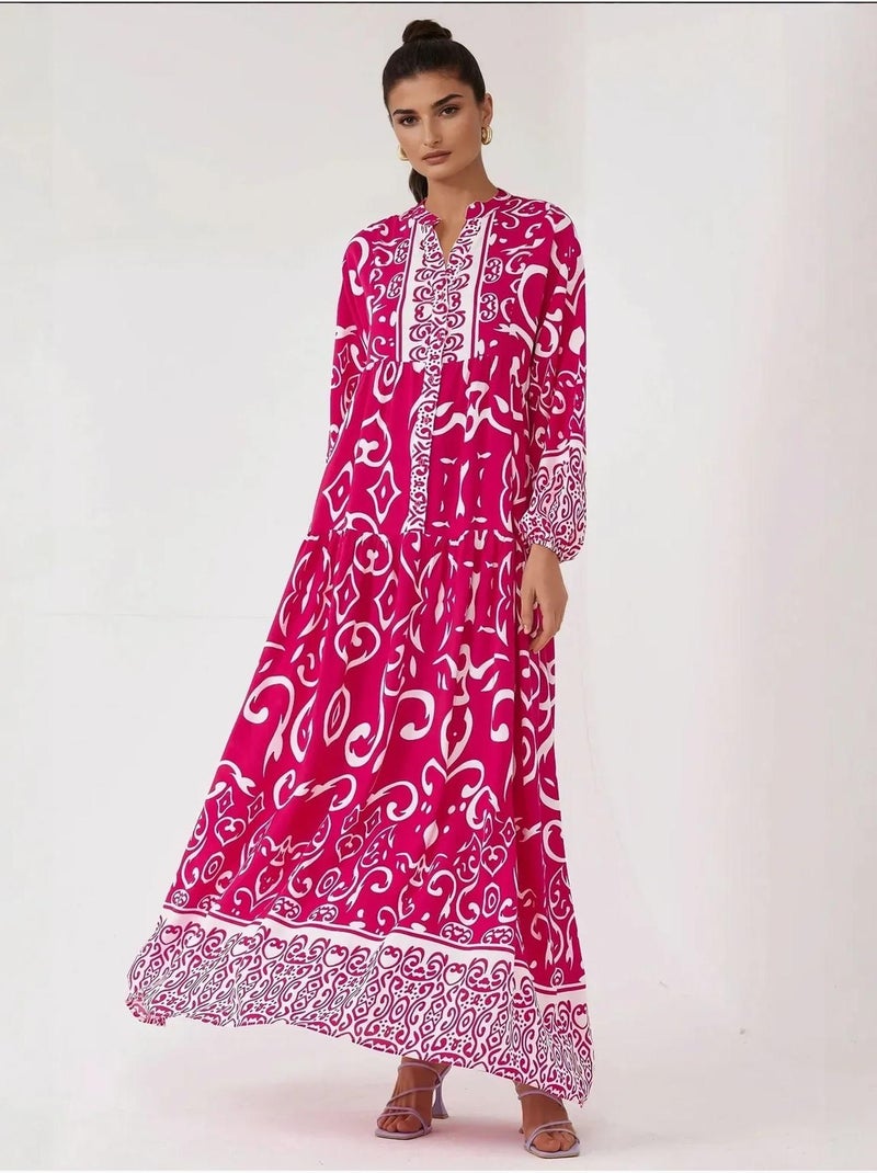 Robe longue imprimée à manches longues en viscose Rose - Kiabi