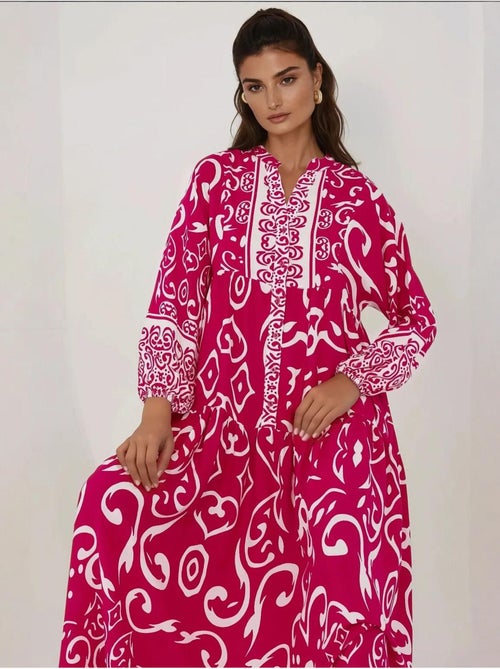 Robe longue imprimée à manches longues en viscose - Kiabi Robe longue imprimée à manches longues en viscose - Kiabi