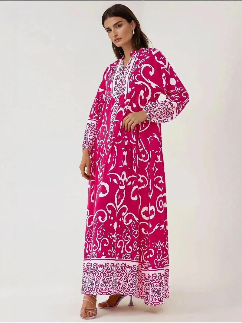 Robe longue imprimée à manches longues en viscose Rose - Kiabi