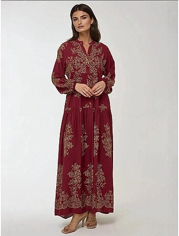 Robe longue imprimée à manches longues en viscose