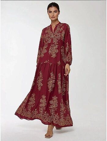Robe longue imprimée à manches longues en viscose