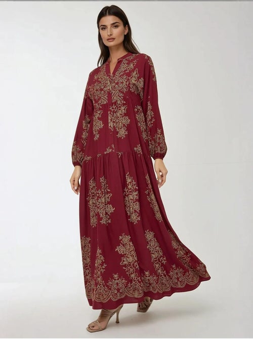 Robe longue imprimée à manches longues en viscose - Kiabi Robe longue imprimée à manches longues en viscose - Kiabi