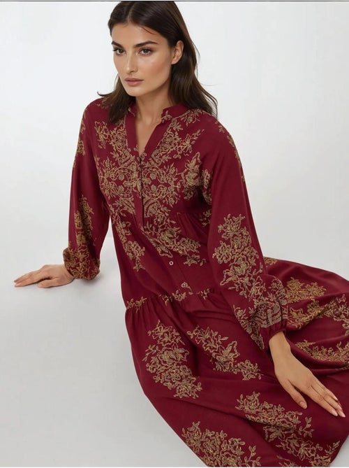 Robe longue imprimée à manches longues en viscose - Kiabi Robe longue imprimée à manches longues en viscose - Kiabi