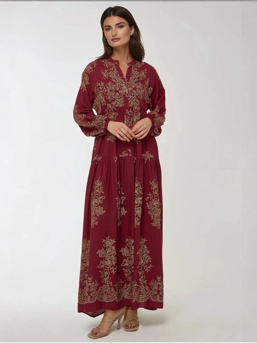 Robe longue imprimée à manches longues en viscose - Kiabi Robe longue imprimée à manches longues en viscose - Kiabi