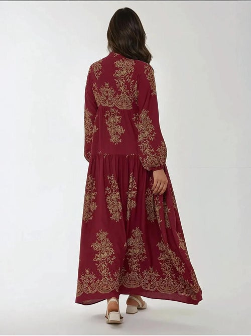 Robe longue imprimée à manches longues en viscose - Kiabi Robe longue imprimée à manches longues en viscose - Kiabi
