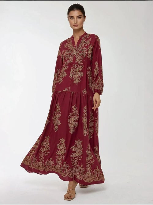 Robe longue imprimée à manches longues en viscose - Kiabi Robe longue imprimée à manches longues en viscose - Kiabi