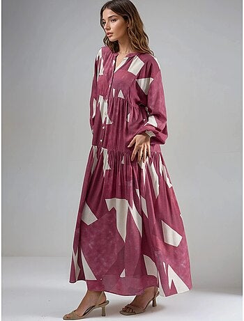 Robe longue imprimée à manches longues en viscose