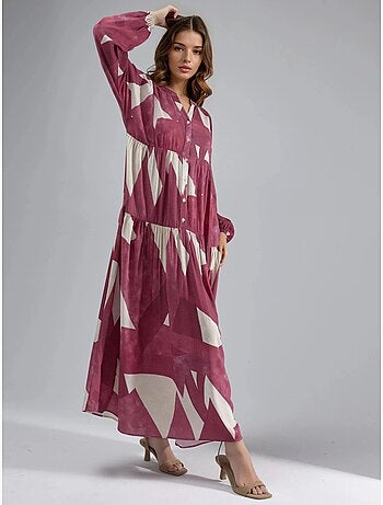 Robe longue imprimée à manches longues en viscose