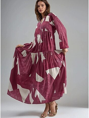 Robe longue imprimée à manches longues en viscose