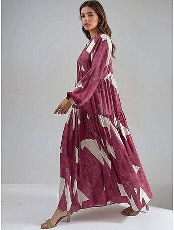Robe longue imprimée à manches longues en viscose