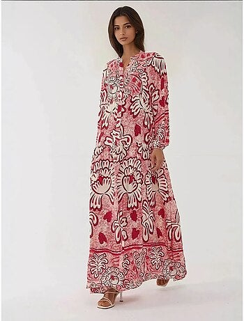 Robe longue imprimée à manches longues en viscose