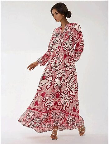 Robe longue imprimée à manches longues en viscose