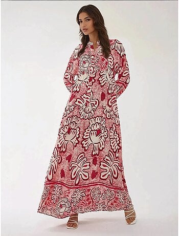 Robe longue imprimée à manches longues en viscose