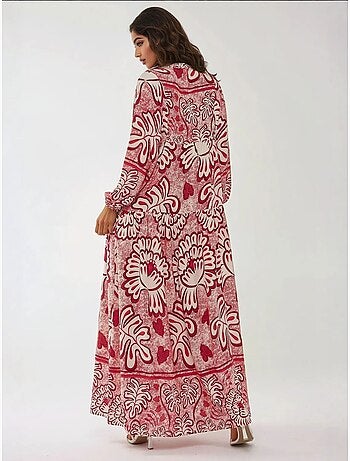 Robe longue imprimée à manches longues en viscose