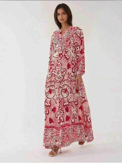 Robe longue imprimée à manches longues en viscose - Kiabi
