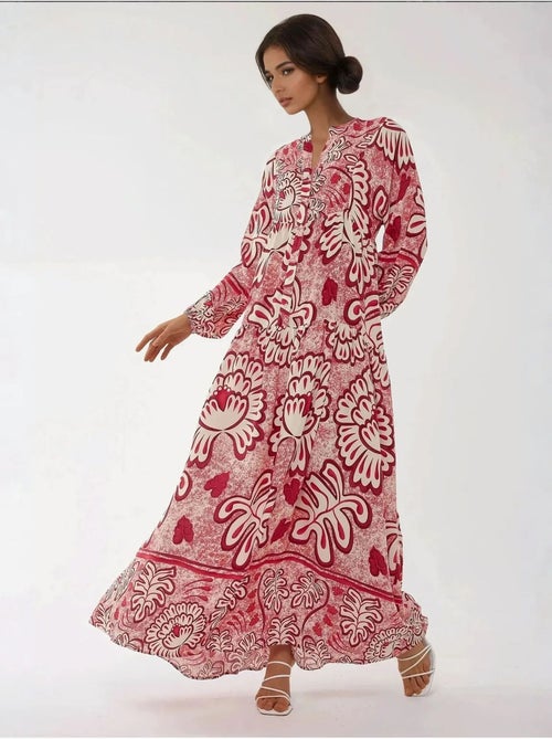 Robe longue imprimée à manches longues en viscose - Kiabi