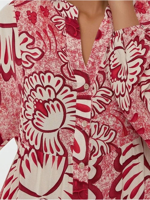 Robe longue imprimée à manches longues en viscose - Kiabi