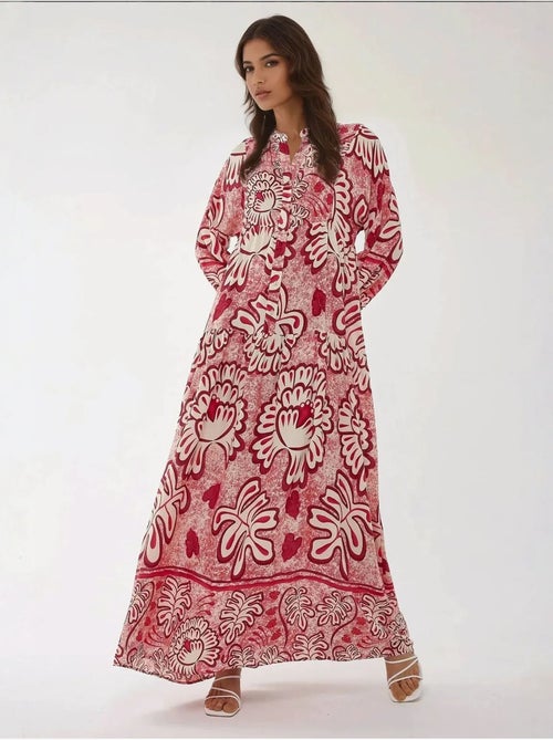 Robe longue imprimée à manches longues en viscose - Kiabi