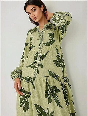 Robe longue imprimée à manches longues en viscose