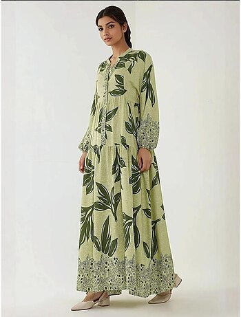 Robe longue imprimée à manches longues en viscose