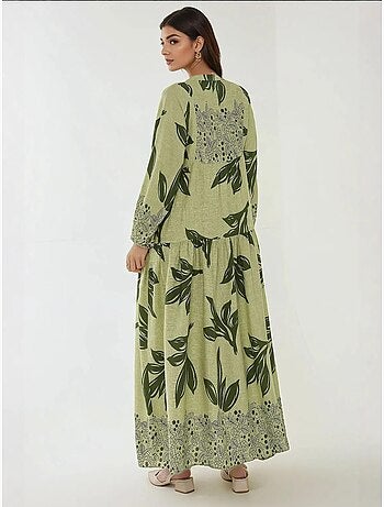 Robe longue imprimée à manches longues en viscose