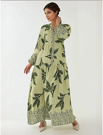 Robe longue imprimée à manches longues en viscose
