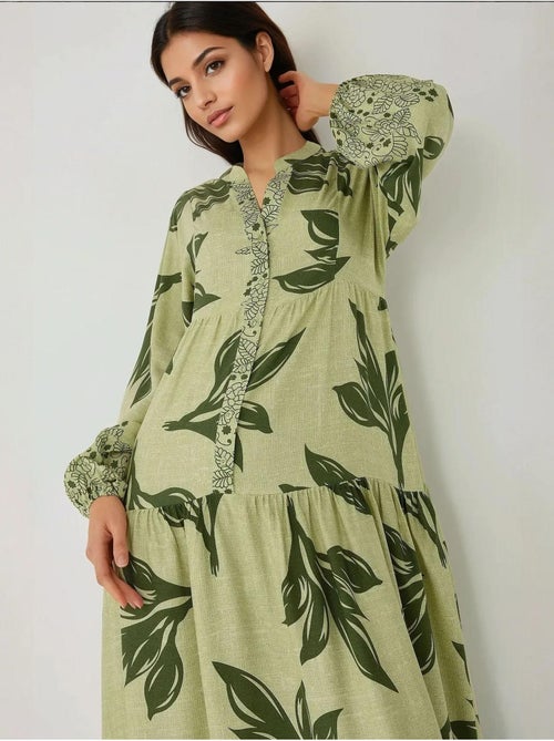 Robe longue imprimée à manches longues en viscose - Kiabi Robe longue imprimée à manches longues en viscose - Kiabi