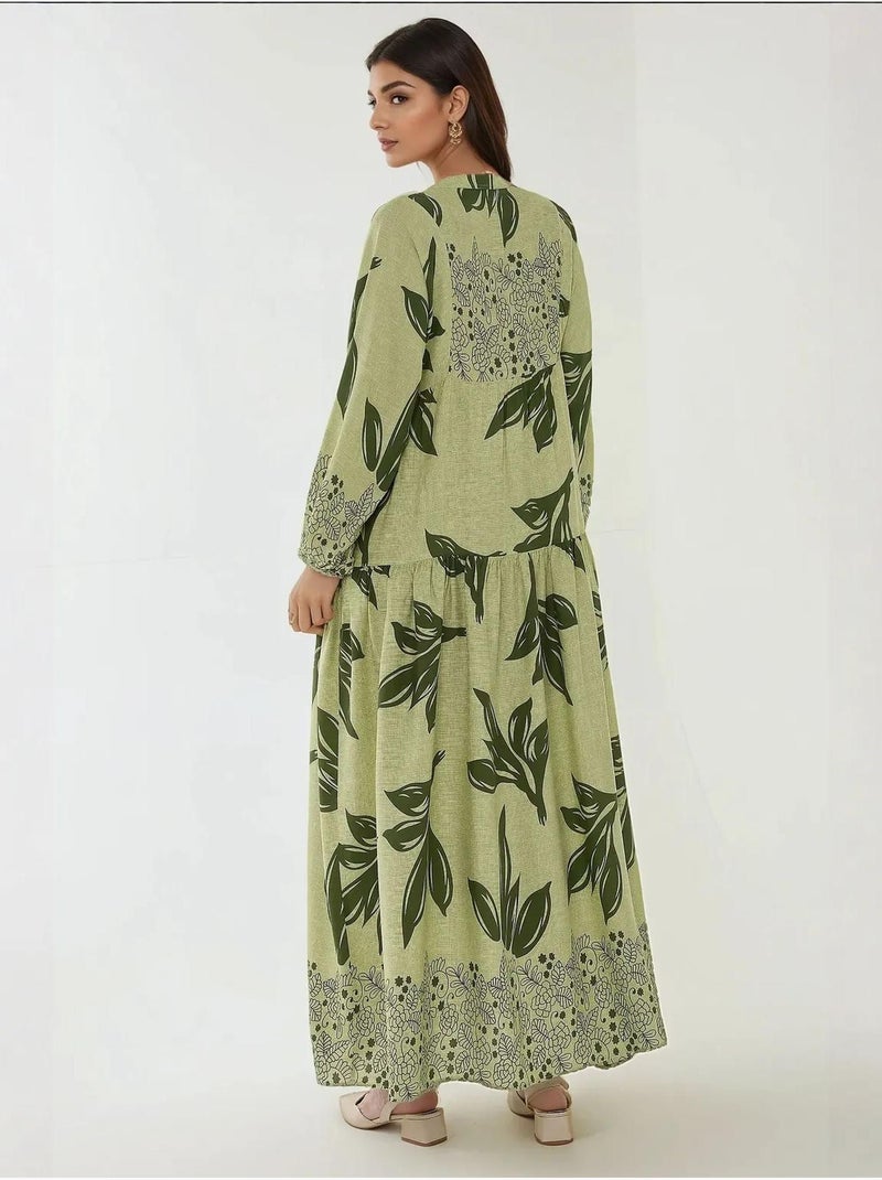 Robe longue imprimée à manches longues en viscose Vert clair - Kiabi